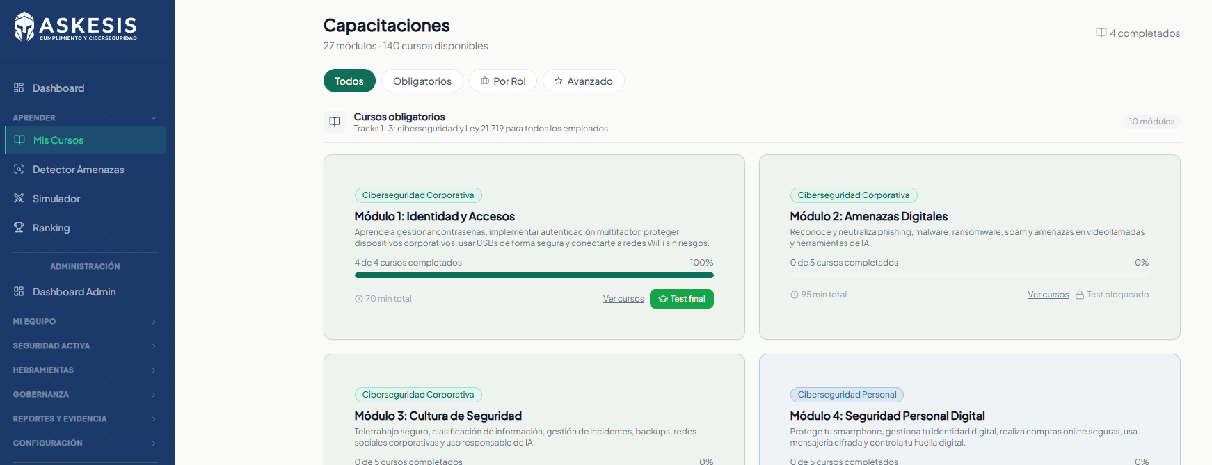 Plataforma Askesis — Módulo de cursos